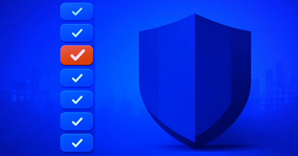 image showing a checklist and cybersecurity shield