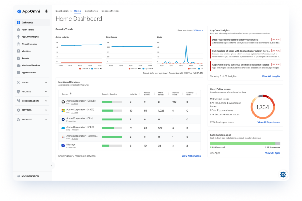 AppOmni Home Dashboard