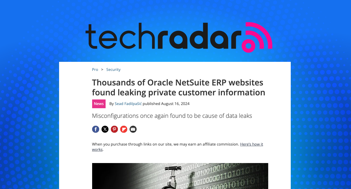 Thousands of Oracle NetSuite ERP websites found leaking private customer information