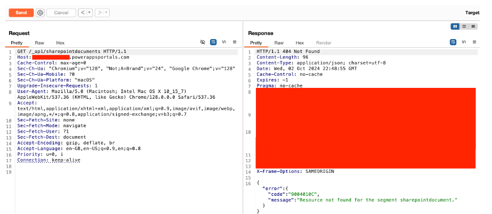 The error is associated with a table not exposed to the API