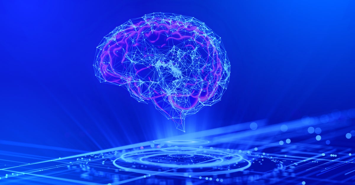 A mostly blue visual depicting a brain used to represent AskOmni, AI SaaS Security