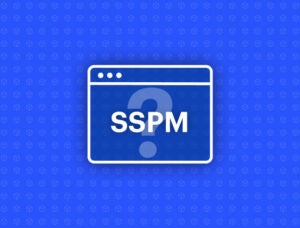 Blog thumbnail image showing an icon that reads SSPM