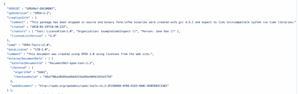 Example of a Software Bill of Materials (SBOM)