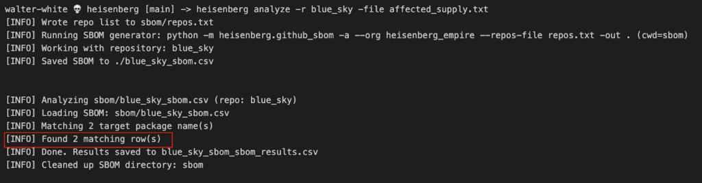 Heisenberg can quickly answer if there are matches in any repo.