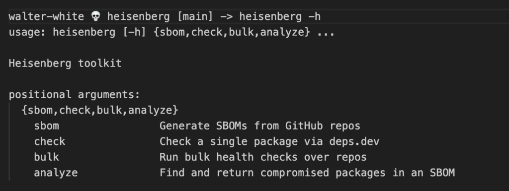 The Heisenberg open source tool ships with four CLI modes.