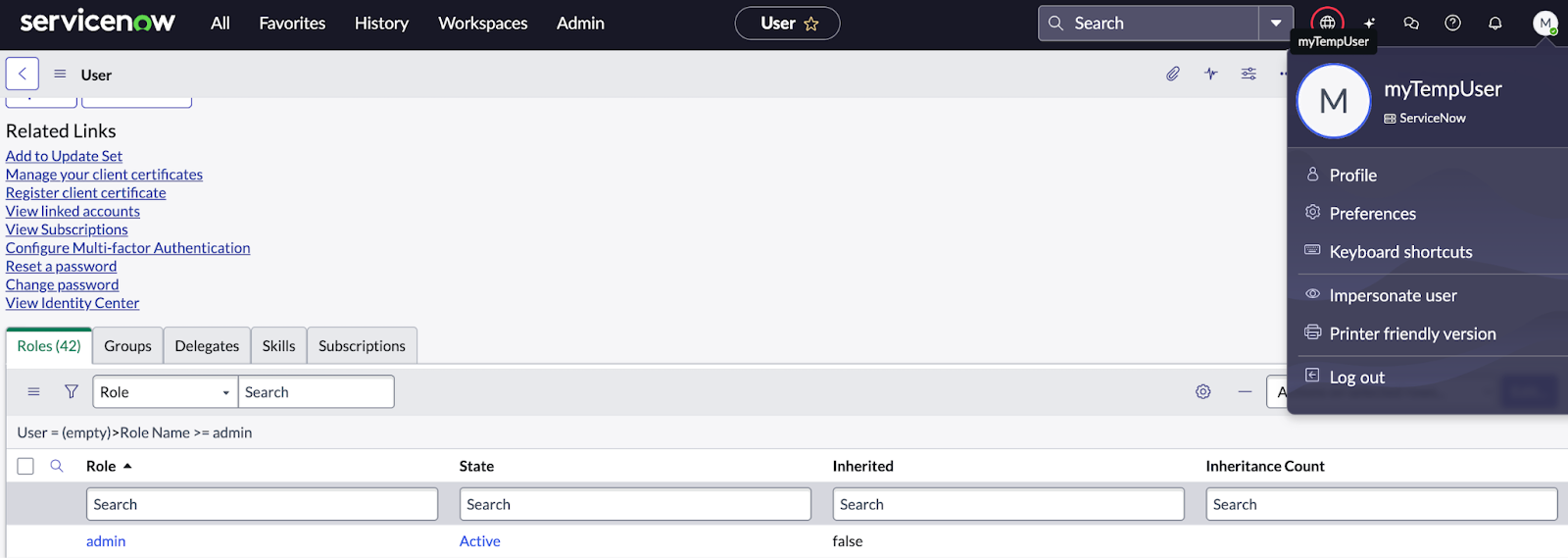 Internal access is achieved with the new admin account 